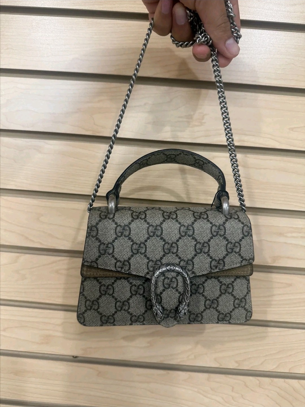Gucci Dionysus Mini Top Handle Bag in Beige GG Supreme